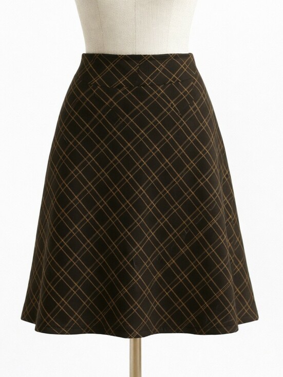 H&M Dresses & Skirts - H&M Black Tan Plaid A‑Line Skirt | Classic Check Knee Length | Size 14